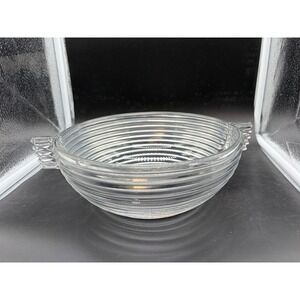 Vintage Hazel-Atlas Moderntone Clear Glass Ribbed Bowl with Lug Handles Art Deco